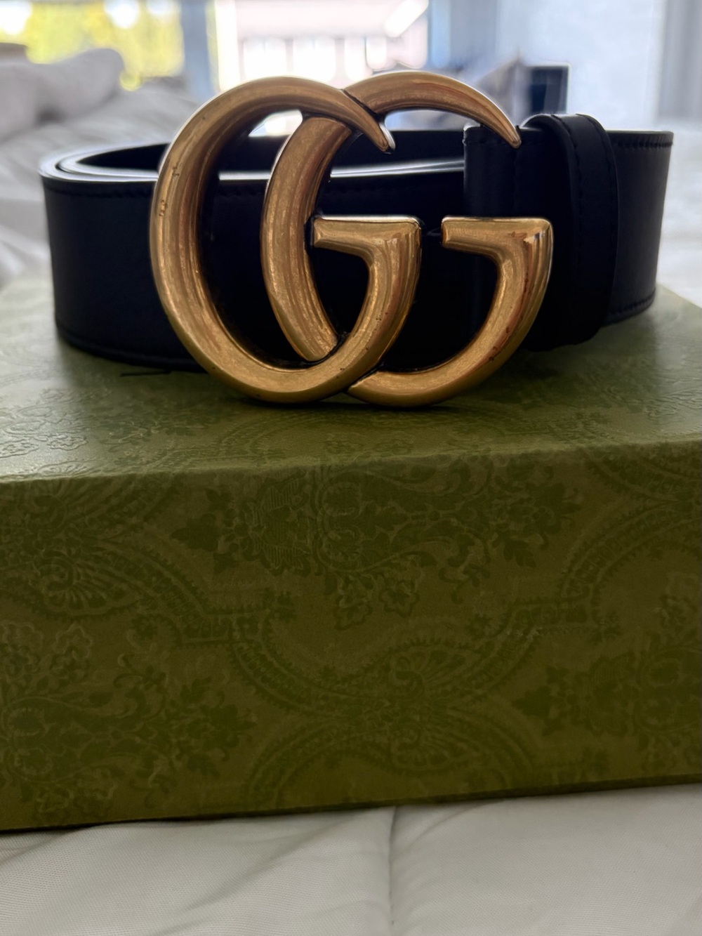 Gucci Black Leather Belt with Gold Double G Buckle